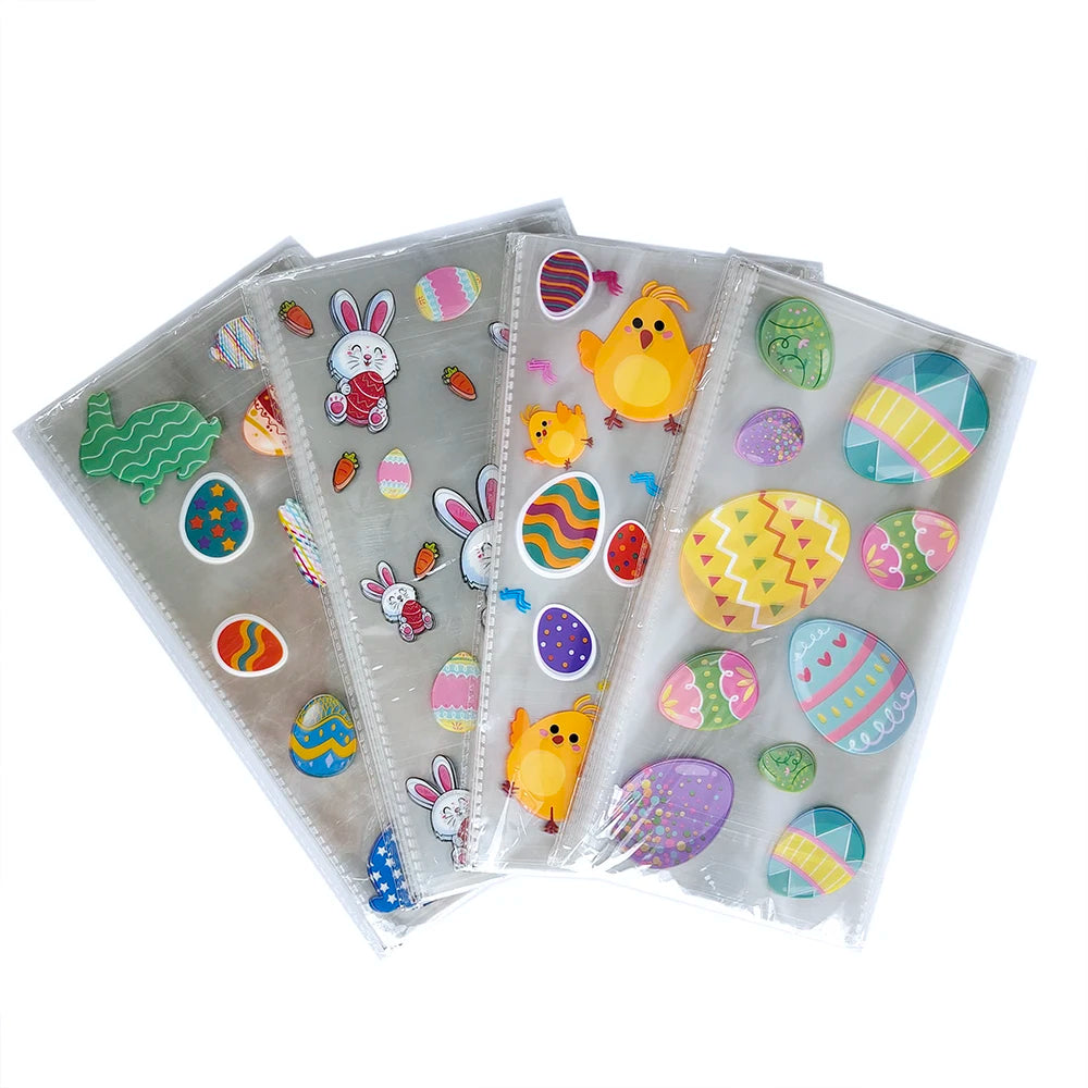 50Pcs Happy Easter Plastic Candy Bag Gift Pouch Cute Bunny Easter Eggs Packaging for Easter Gift 2024 Easter Home Decoration