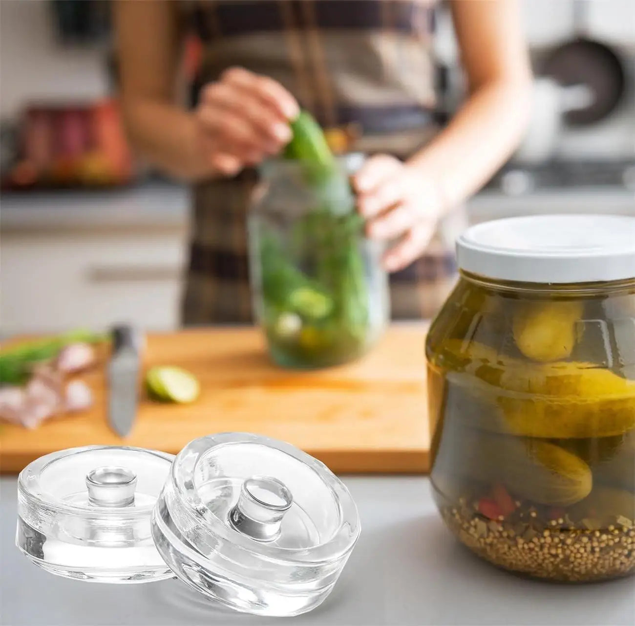 1/2pcs Fermented Glass Weights Wide Mouth Jars Lids Kitchen Gadgets Sealed Storage Container Lids Cheese Fermentation