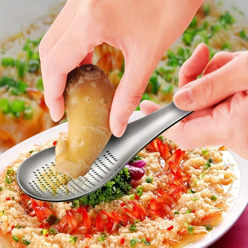 Stainless Steel Garlic Ginger Fruits Root Vegetable Grater Grinder Spoon for Kitchen