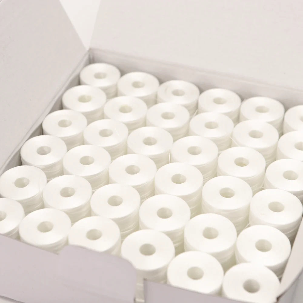144 Eco-friendly Coreless Prewound Bobbins Thread Sideless Style L 60WT Polyester 145 Meters Long White And Black Colors Choice