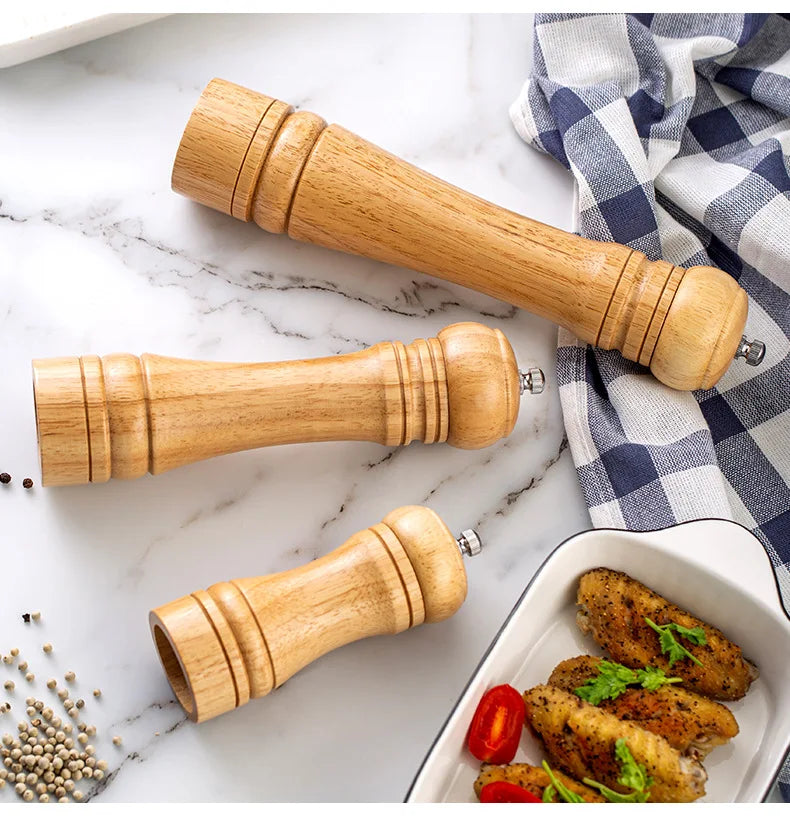 5/8/10 Inch Solid Wood Salt and Pepper Mills Spice Grain Grinder with Adjustable Ceramic Grinding Core Kitchen Tools Mills