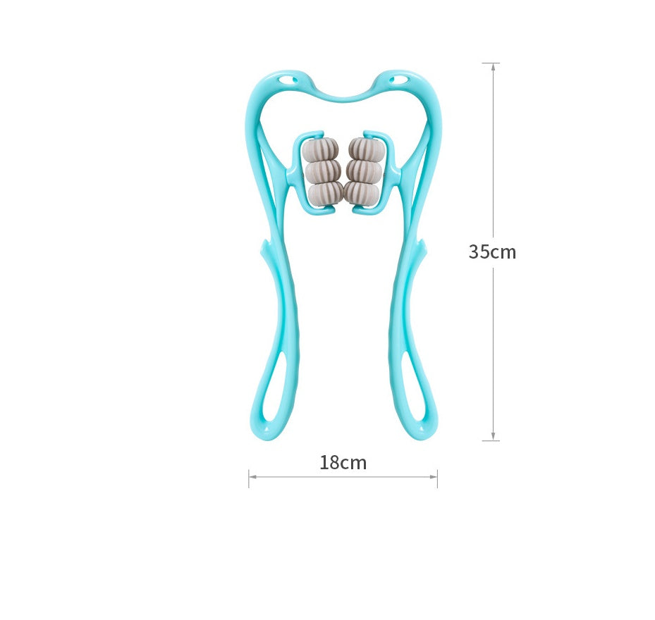 Massaggiatore manuale multifunzione per il collo a sei ruote con rulli massaggianti e per alleviare la tensione