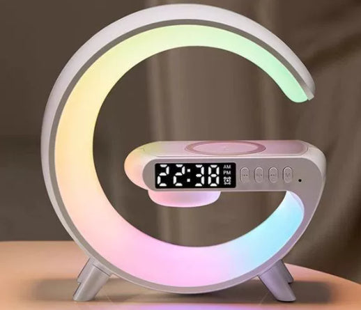 Nuova Lampada Intelligente a LED a forma di G con Altoparlante Bluetooth, Caricatore Wireless, Lampada d'Atmosfera, Controllo tramite App per Camera da Letto e Arredamento Casa