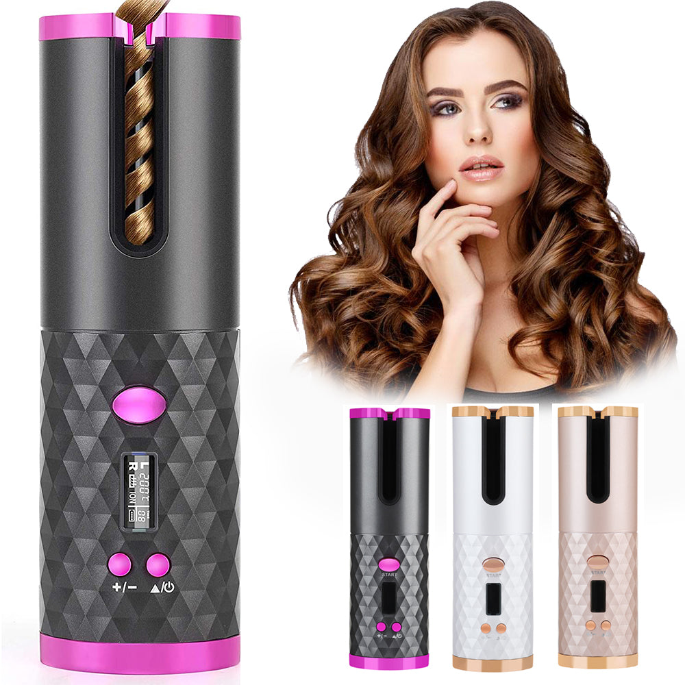 Arricciacapelli Automatico Ricaricabile da Donna, Arricciacapelli Portatile con Display LCD, in Ceramica, Girevole, per Onde e Ricci