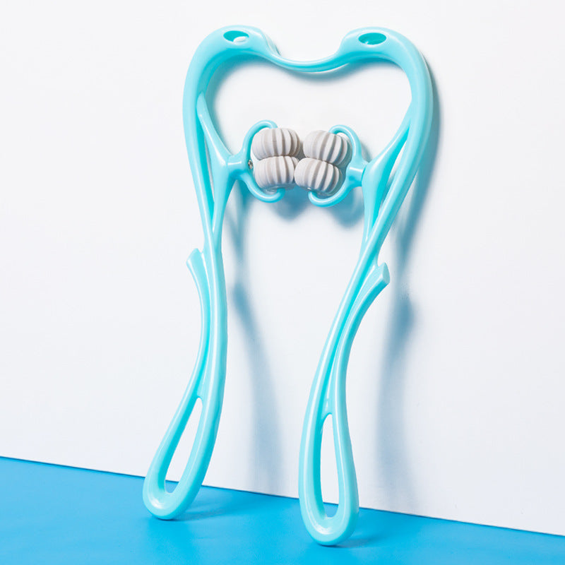 Massaggiatore manuale multifunzione per il collo a sei ruote con rulli massaggianti e per alleviare la tensione