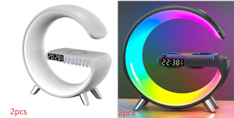 Nuova Lampada Intelligente a LED a forma di G con Altoparlante Bluetooth, Caricatore Wireless, Lampada d'Atmosfera, Controllo tramite App per Camera da Letto e Arredamento Casa