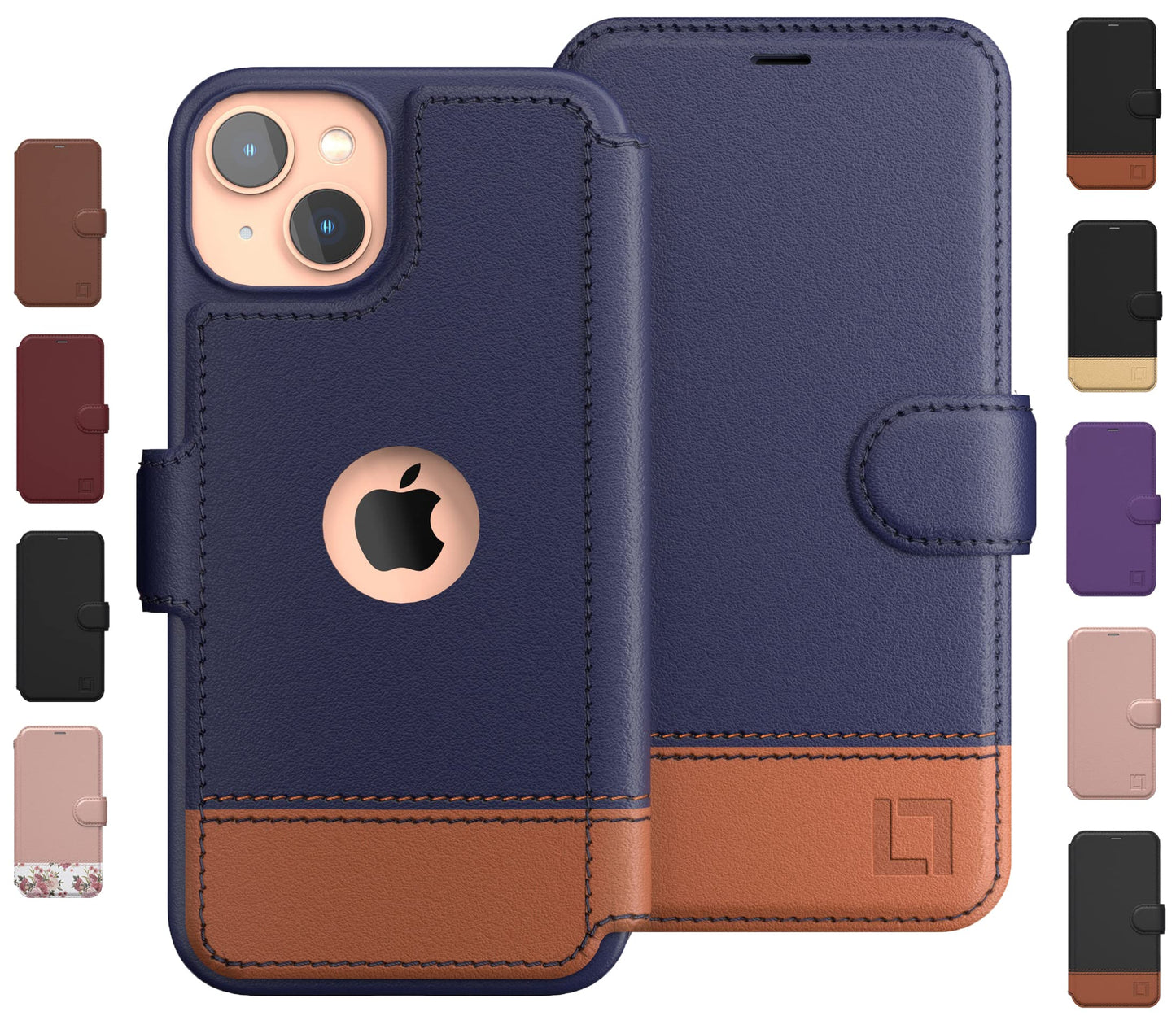 Custodia a portafoglio LUPA Legacy per iPhone 14 per donna e uomo, custodia con porta carte [sottile e protettiva] per Apple 14 (6.1”), cover in pelle per iPhone, simpatica custodia per telefono, blu e marrone, Desert Sky