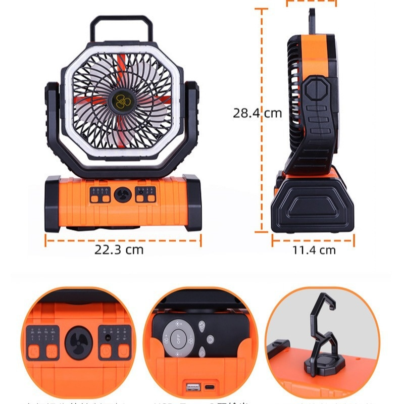 Banca di alimentazione portatile da esterno, luce LED, ventilatore da campeggio