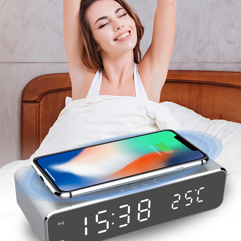 Sveglia elettrica a LED con caricabatterie wireless, display digitale da scrivania, sveglia con termometro, orologio a specchio HD, decorazione da tavolo