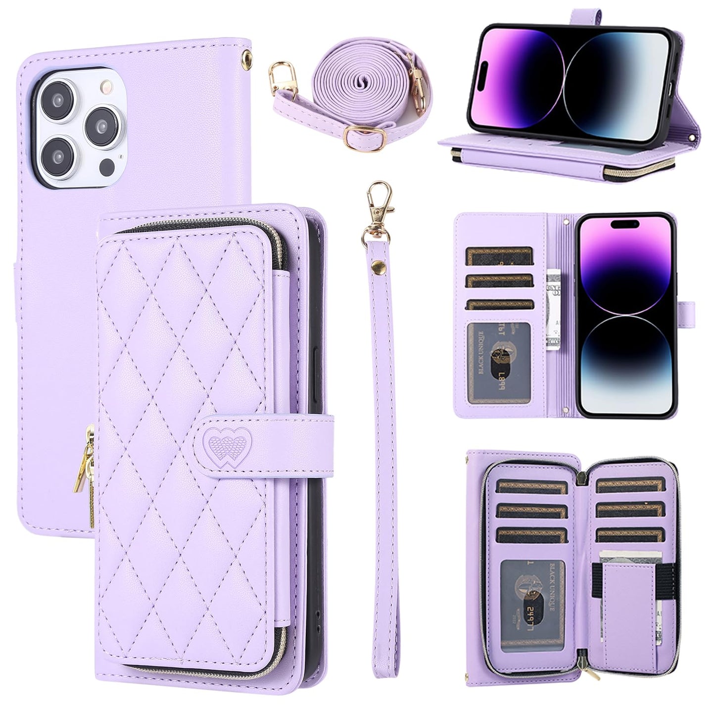 Custodia a Portafoglio Furiet per iPhone 14 Plus 6.7 pollici con Cinghia da Polso Tracolla 9+ Scomparti per Carte Supporto in Pelle Cover per Cellulare per iPhone 14+ iPhone14Plus 5G i i14 + iPhone14 14Plus Donna Viola