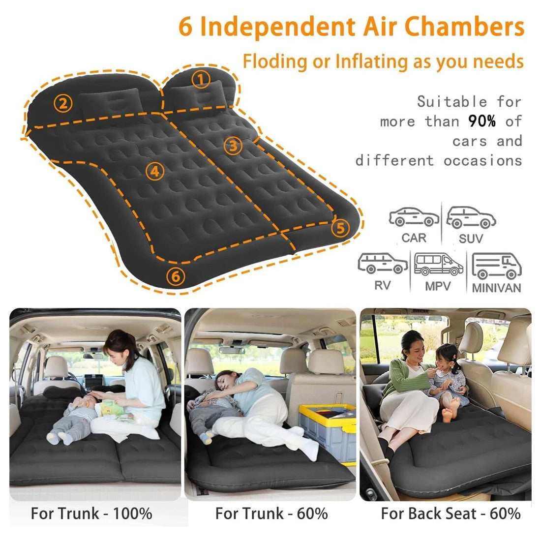 Car SUV Air Bed Sleep Travel Inflatable Mattress Seat Cushion Mat Camping WPump